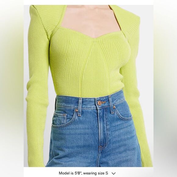 Body Contour Ribbed Sweetheart Neckline Padded Shoulder Sweater size XSmall new - Picture 1 of 5